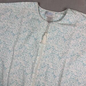 Collette by Miss Elaine Zip Front Tassel House Dress Floral Womens L White Green